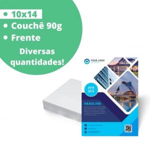 Flyers / Folhetos 90g Couchê 90g 10x14 4x0 Verniz Total Brilho Frente Corte Reto 